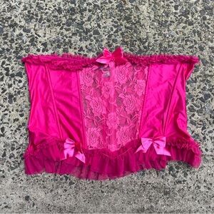 Hot pink lace floral underbust corset with bow details sexy Valentine’s Day